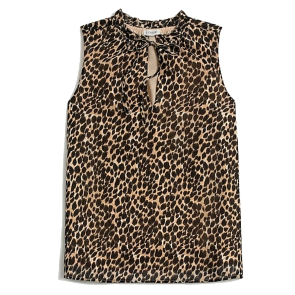 J. Crew Factory Leopard Ruffle Tie-neck Top